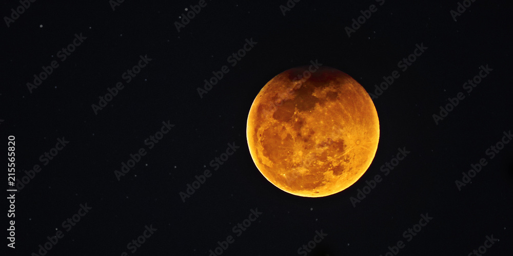 Naklejka premium Lunar eclipse of July 27, 2018. Blood moon over Brazil.