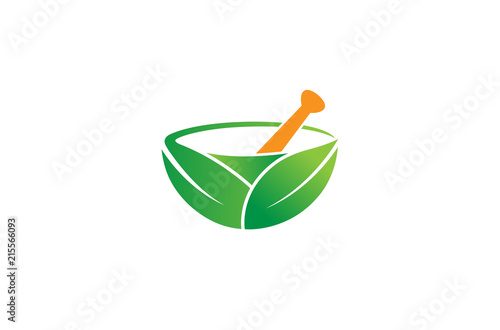 Abstract Herbal Pharmacy Mortar Logo Design Illustration