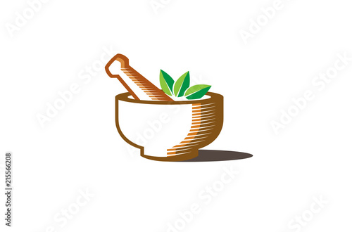 Abstract Herbal Pharmacy Mortar Logo Design Illustration