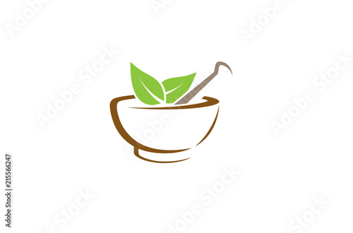 Abstract Herbal Pharmacy Mortar Logo Design Illustration