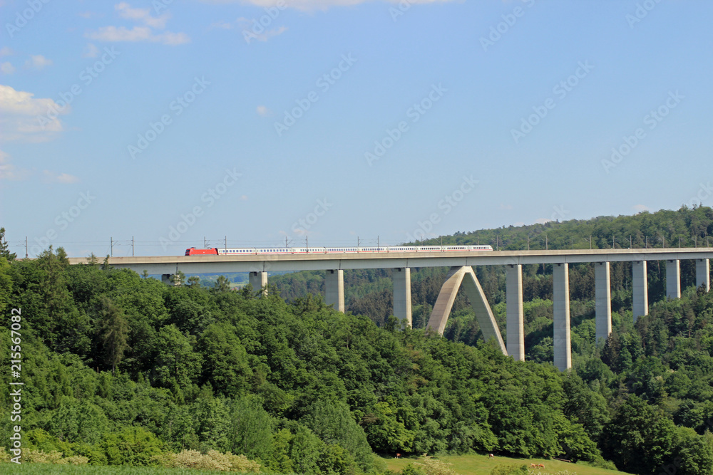 Fototapeta premium Most kolejowy z pociągiem