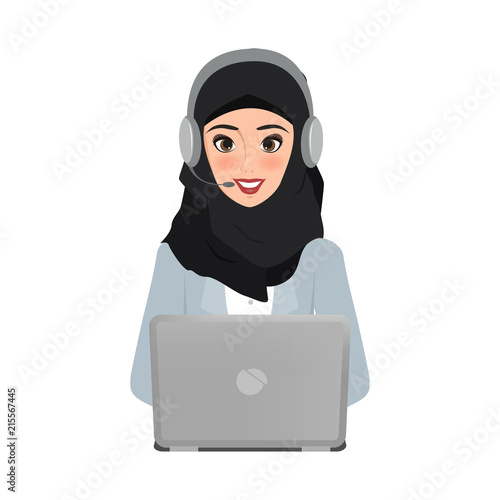 arab business woman in call center to customer service character. vector people illustration design.
