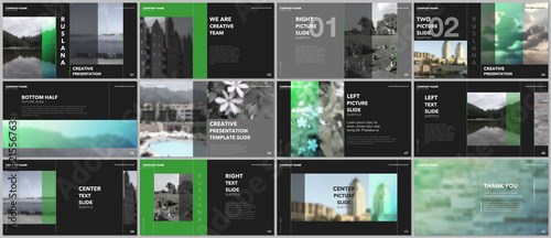 Travel concept presentations design, portfolio vector templates with graphic elements on black. Multipurpose template for presentation slide, flyer leaflet, brochure cover, report, advertising.