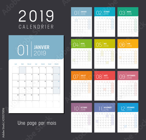 Calendrier Planning 2019 - Une page par mois