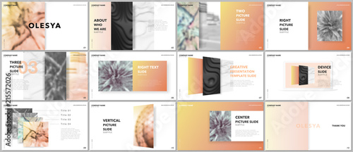 Minimal presentations design, portfolio vector templates with elements on white background. Multipurpose template for presentation slide, flyer leaflet, brochure cover, report, marketing, advertising.
