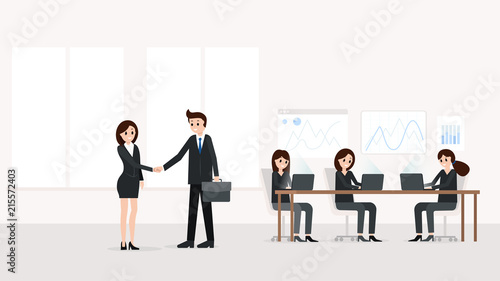 Businessman and businesswoman in modern office