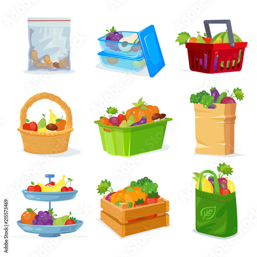 Vegetables and fruits different storage in the house and in the store. Fruit basket. Fruit plate. Fruitful set.