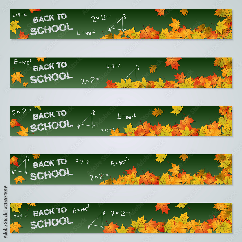 Naklejka premium Back to school autumn horizontal banners vector collection