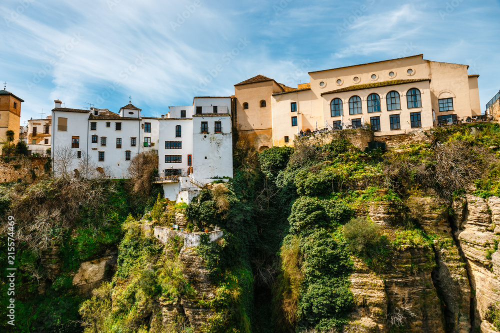 El Tajo Gorge Canyon with white spanish houses in Ronda, Spain