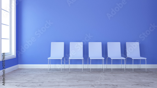 3D Row of chairs in contemporary Empty Room