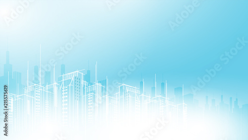 Modern vector city scape sky scraper background. Architectural business building copy template design.