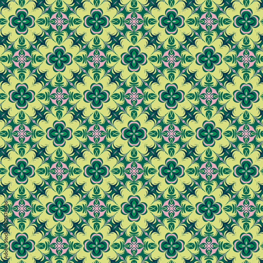 Floral beautiful green and yellow symmetrical repeating pattern. for textile, fabric, backgrounds, backdrops, wallpaper and surface designs. pattern swatch at Ai file