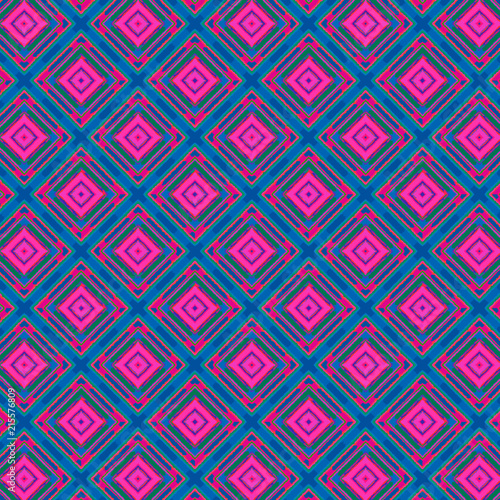 bright pink and blue rhombuses and diamonds in a seamless repeating pattern
