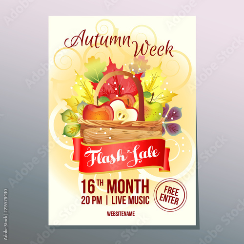 autumn week flash sale with apple basket