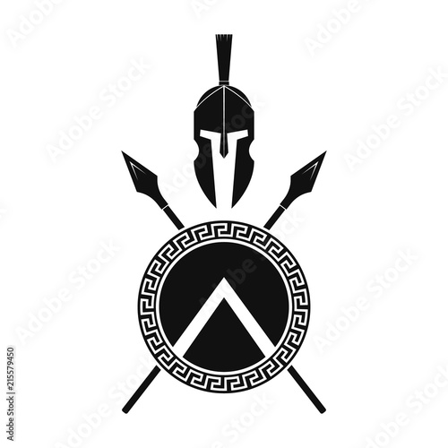 Spartan helmet, spears and shield. Vector.