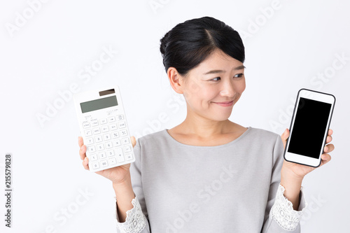 portrait of young asian woman on white background photo