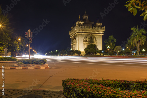Patuxay Vientiane laos, night cityscape with long exposure