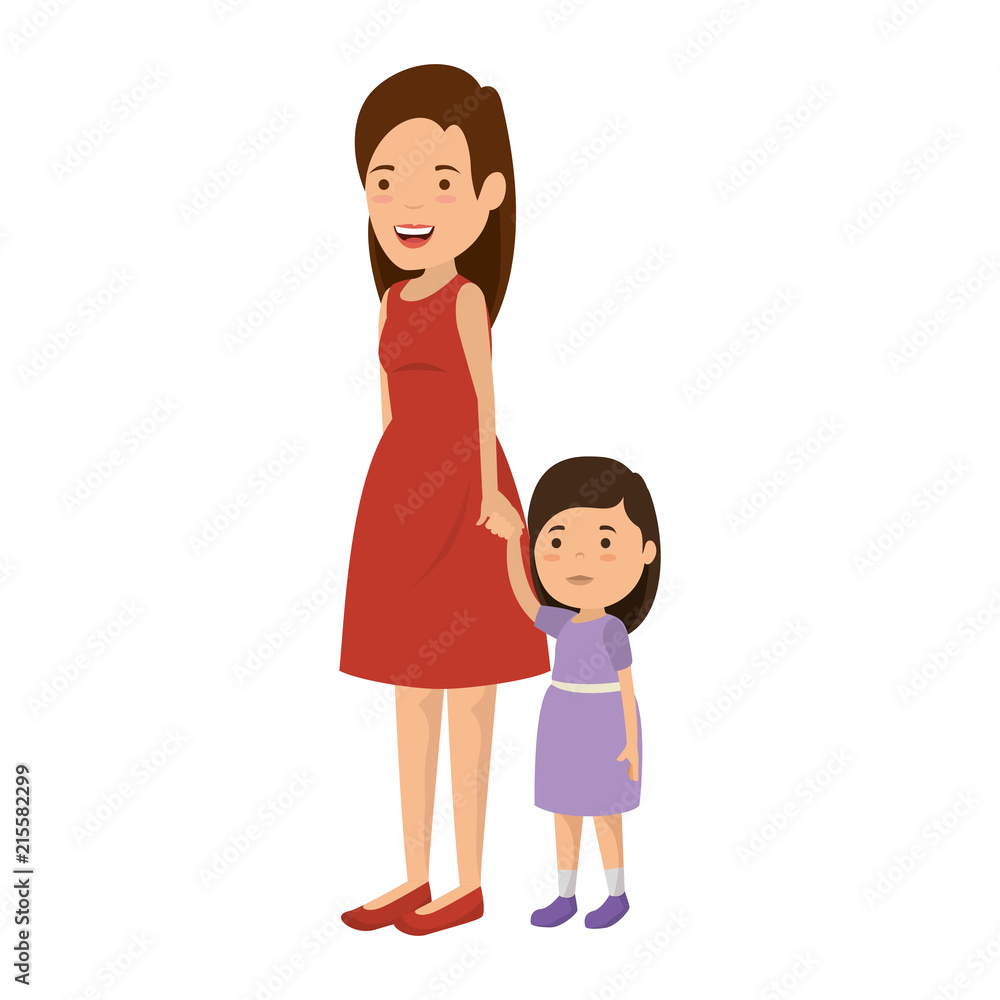 cute and little girl with mother characters cute and little girl with mother characters