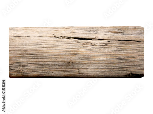 Plank wood board with blank for add text design. Natural teak wood board isolated on white background. Clipping path.