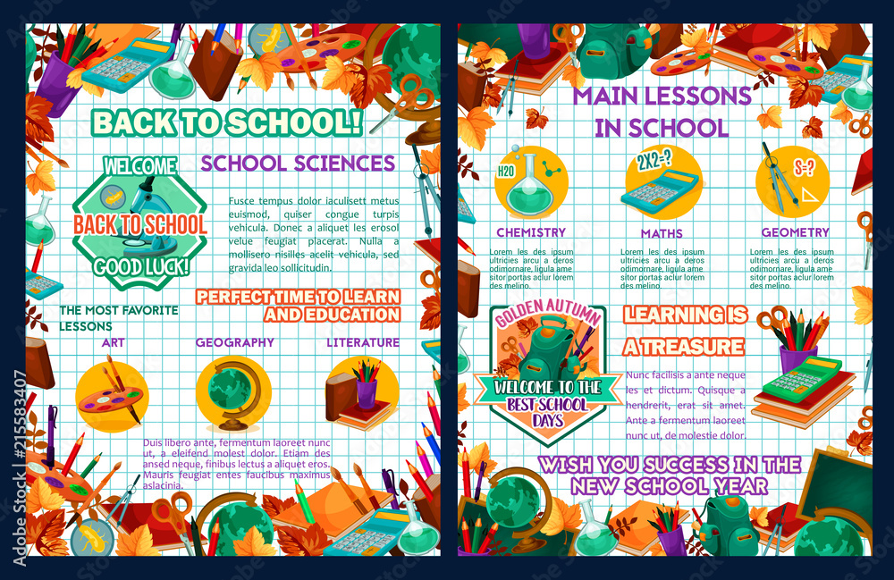 School sciences vector education lesson poster School sciences vector education lesson poster