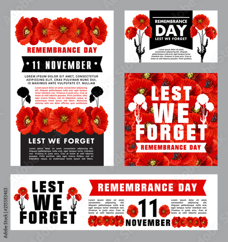 Remembrance Day memorial card of red poppy flower