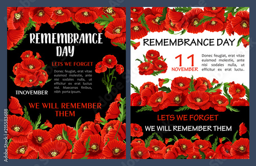 Remembrance Day poster with red poppy flower frame