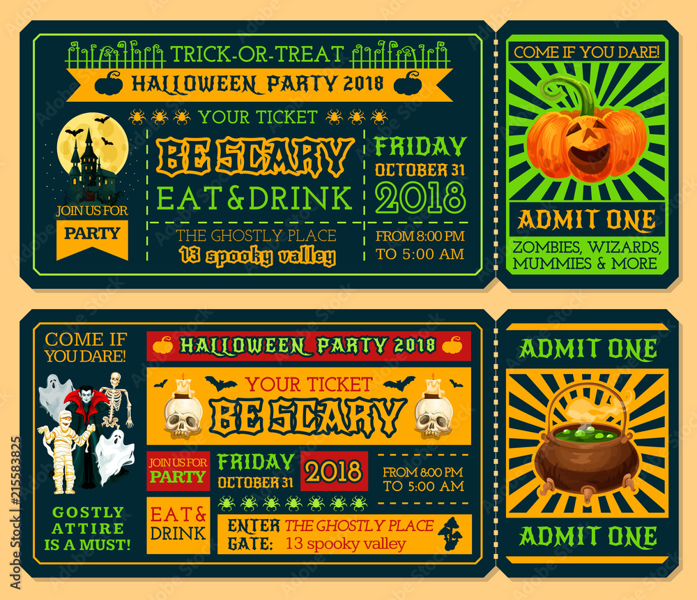 Obraz premium Halloween ticket template for horror night party