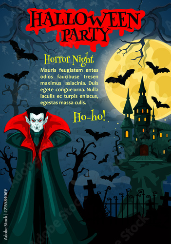 Halloween horror night party poster with vampire