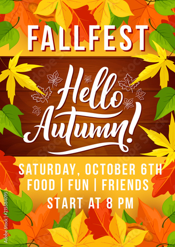 Autumn harvest fest invitation with fallen leaf