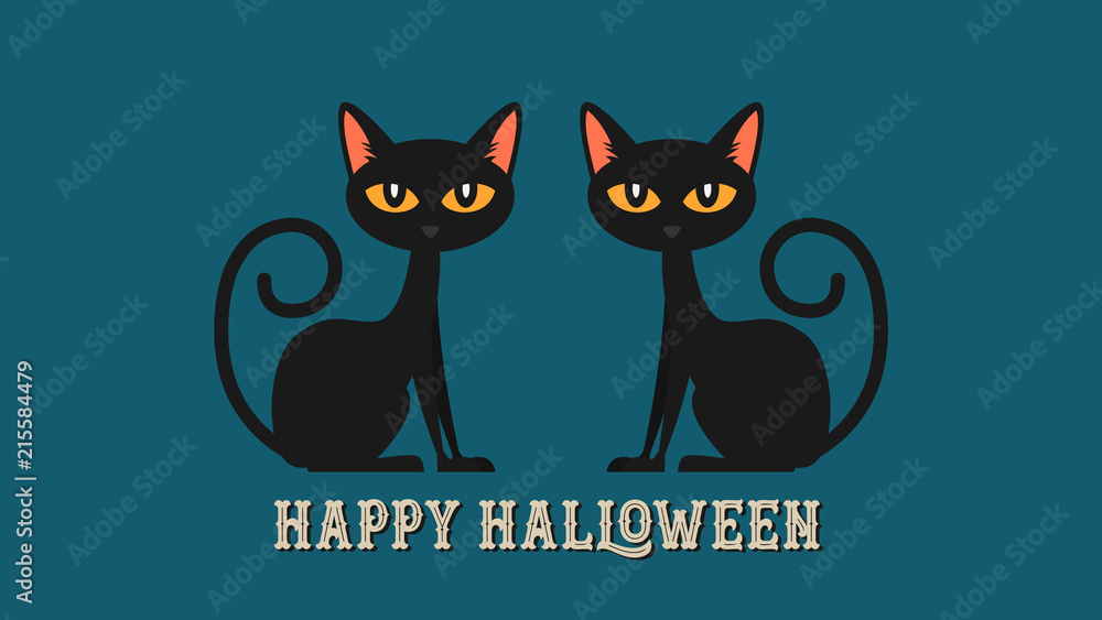 Happy halloween background with twin black cats character.