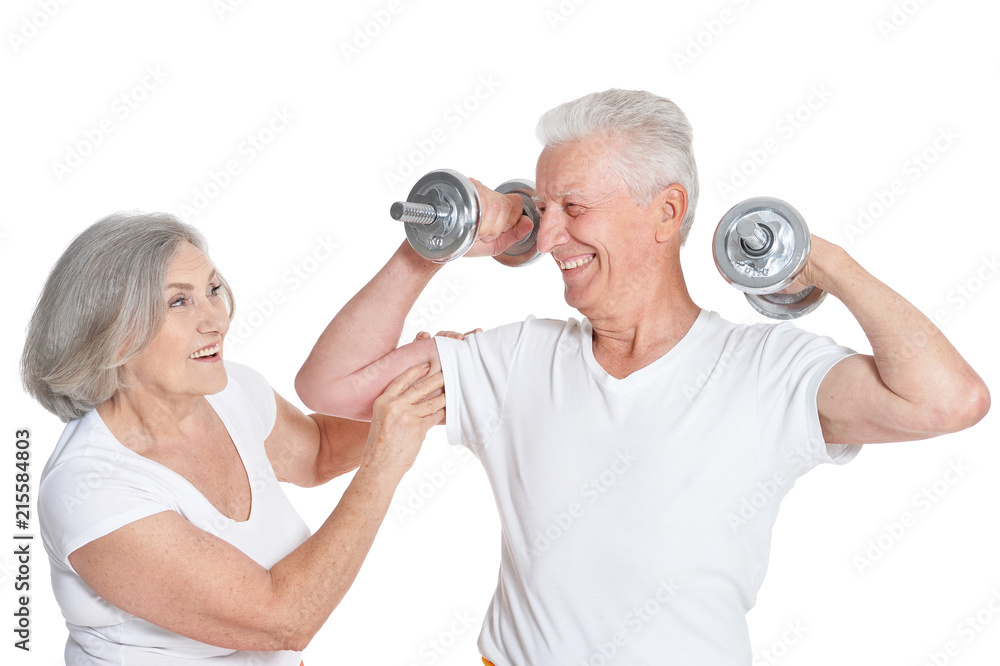 smiling senior couple exercising smiling senior couple exercising