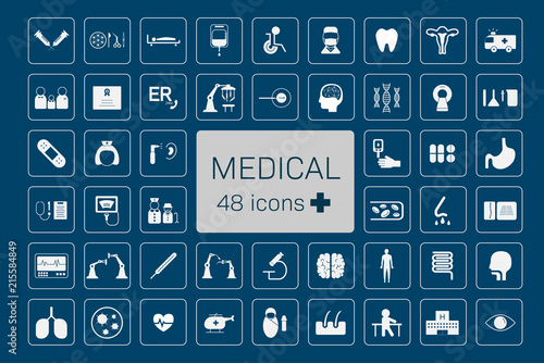 48 medical icons on blue background vector illustration 