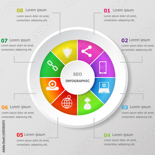 Infographic design template with seo icons