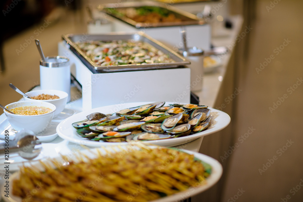 buffet food, catering food party at restaurant, mini canapes, snacks and appetizers buffet food, catering food party at restaurant, mini canapes, snacks and appetizers