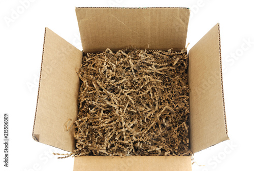 brown cardboard box with packing material