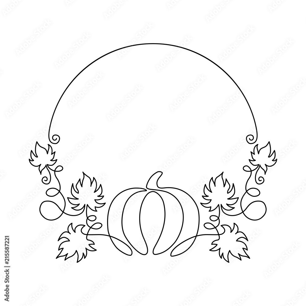 One line harvest. Autumn nature vector sketch. Hand drawn pumpkin with ...