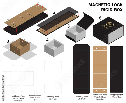 rigid magnet box template 3d mockup with dieline