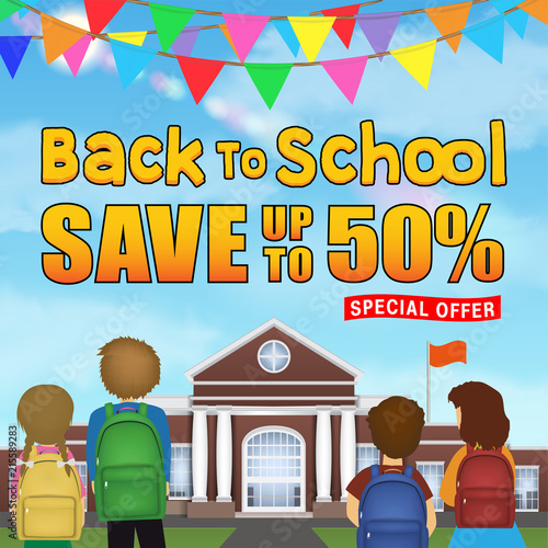 back to school sale student kid in front of school
