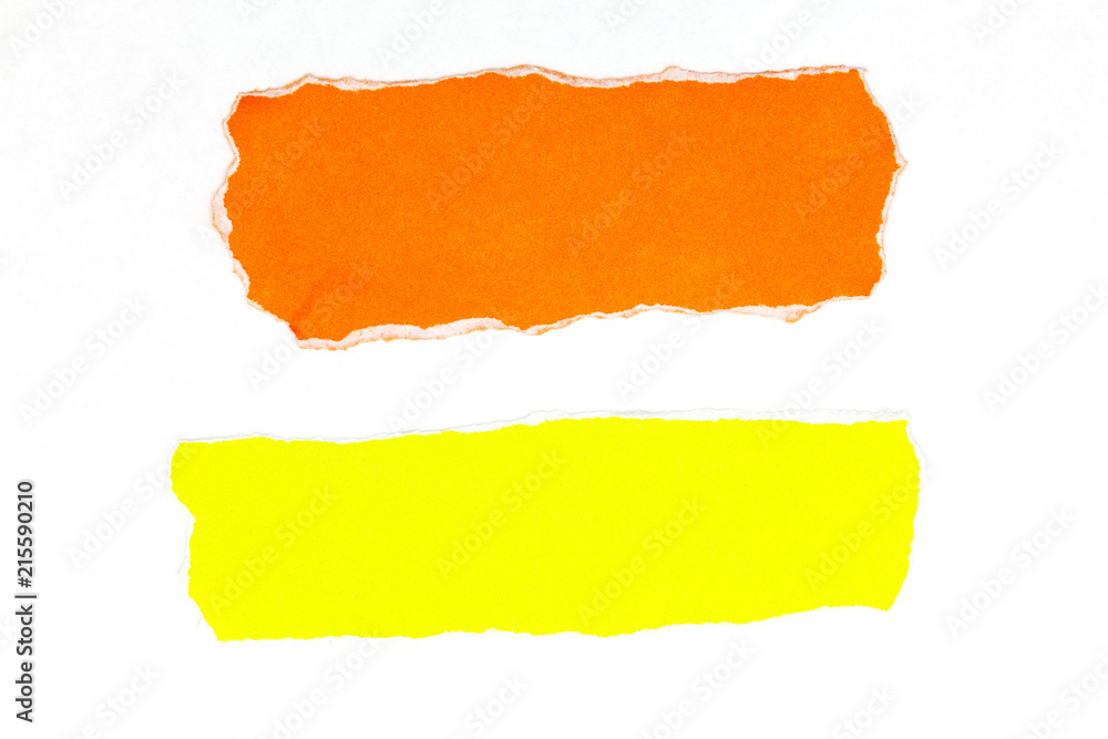 Orange and yellow torn paper on white background. Orange and yellow torn paper on white background.