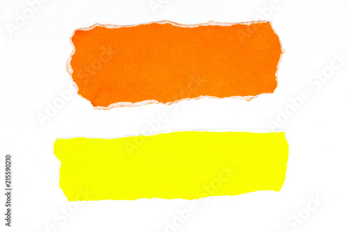  Orange and yellow torn paper on white background.