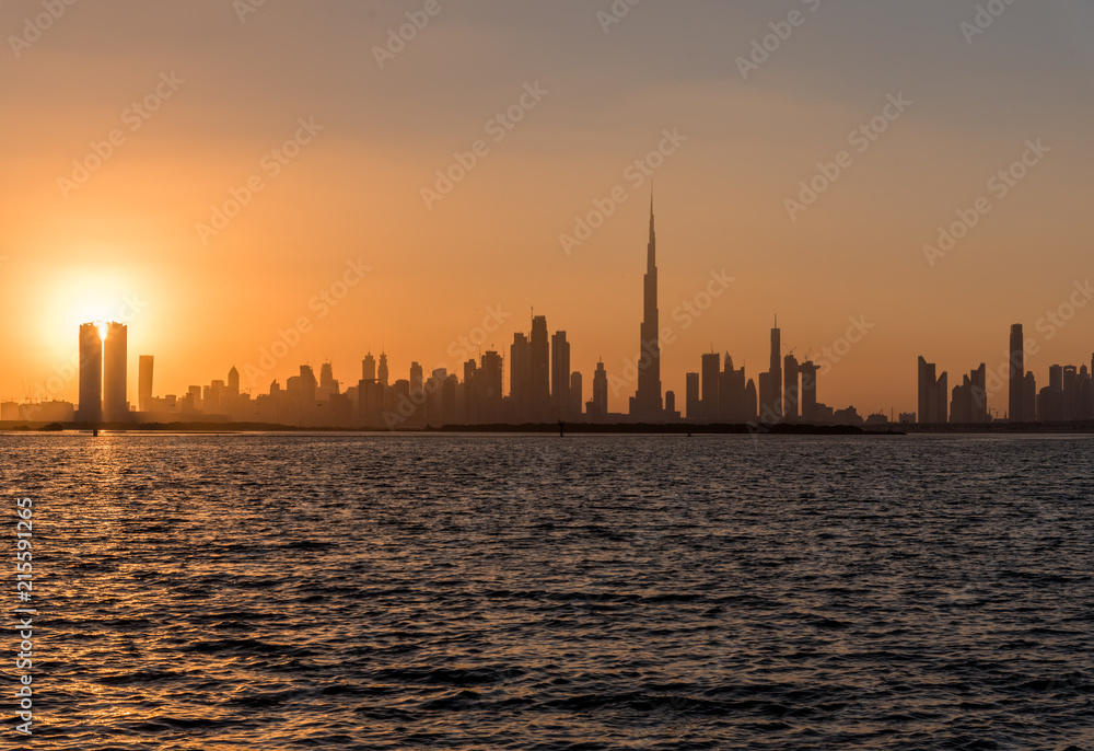 Dubai skyline on a sunny afternoon waiting for sunset