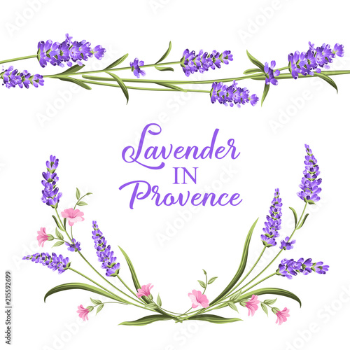 Frame of lavender flowers on a white background. Label of soap package. Label with lavender flowers. Vector illustration.