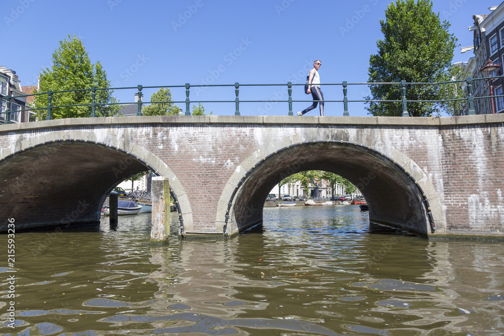 Fototapeta premium Bridge over the river channel in the center of Amsterdam
