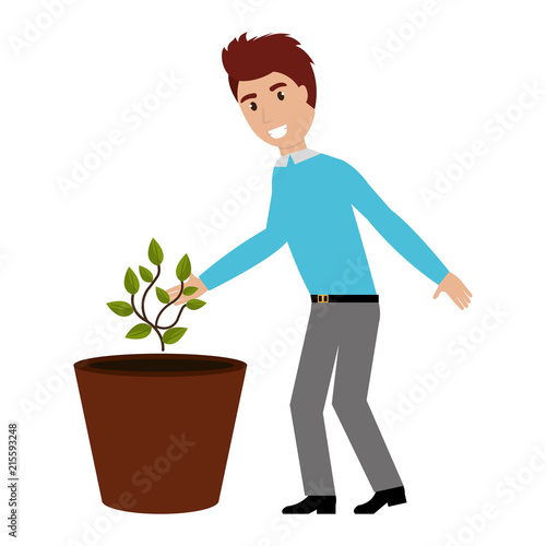 man cultivating plant character