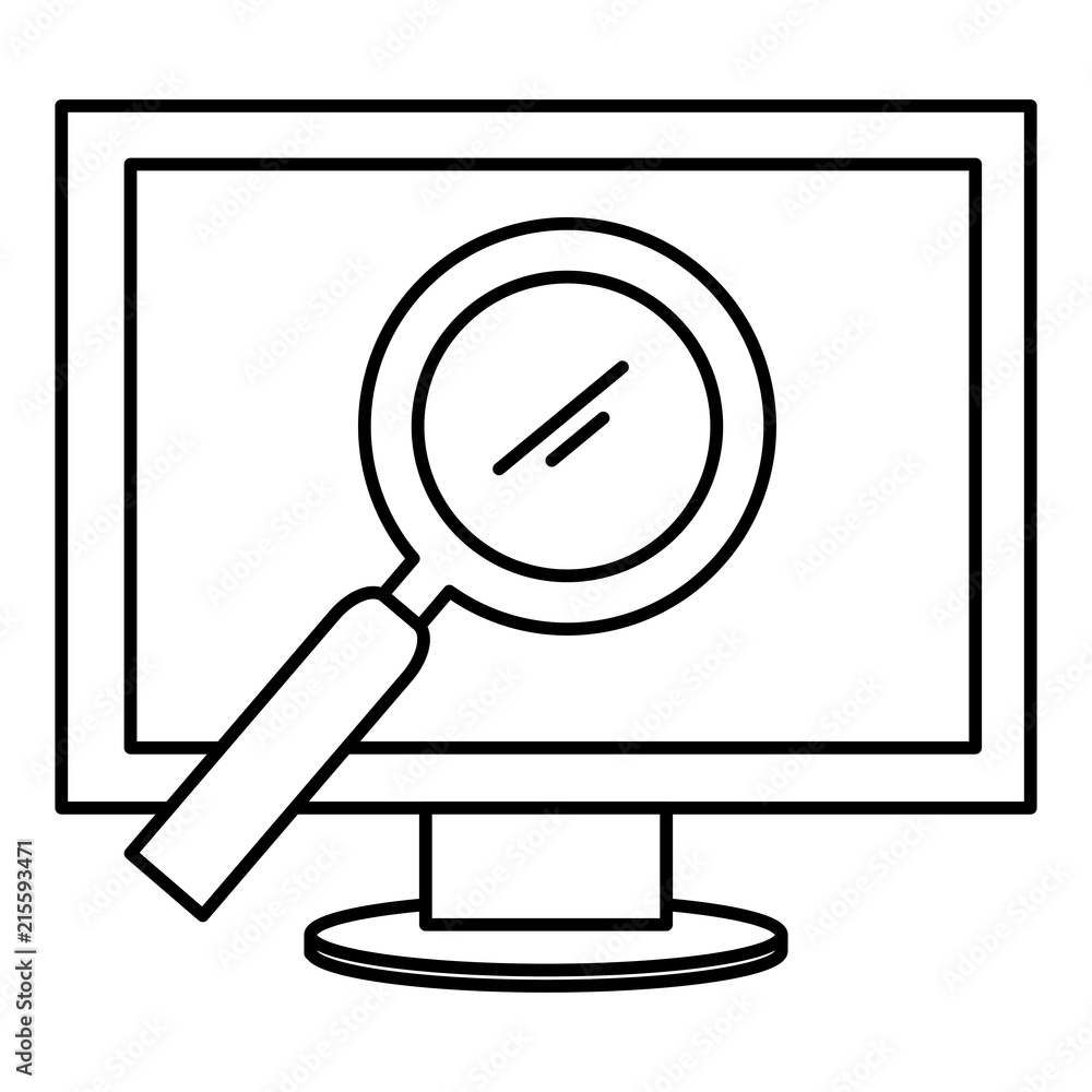 computer display with magnifying glass computer display with magnifying glass
