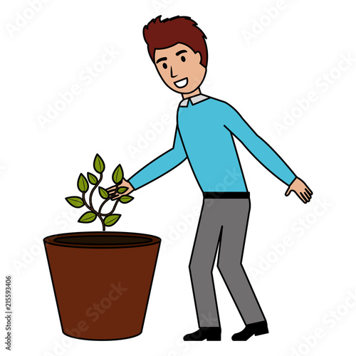 man cultivating plant character