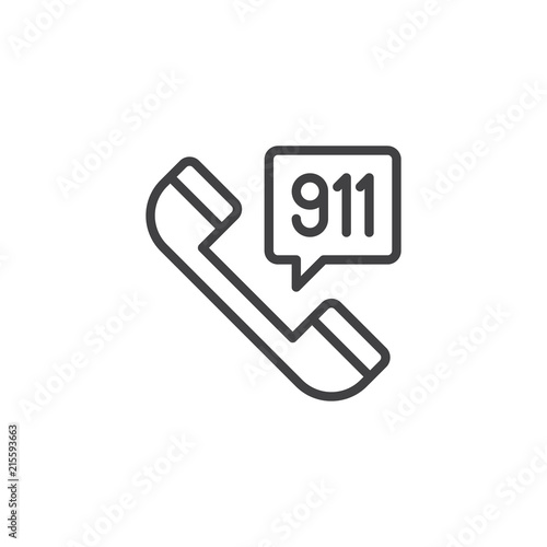 Emergency call outline icon. linear style sign for mobile concept and web design. 911 telephone simple line vector icon. Symbol, logo illustration. Pixel perfect vector graphics