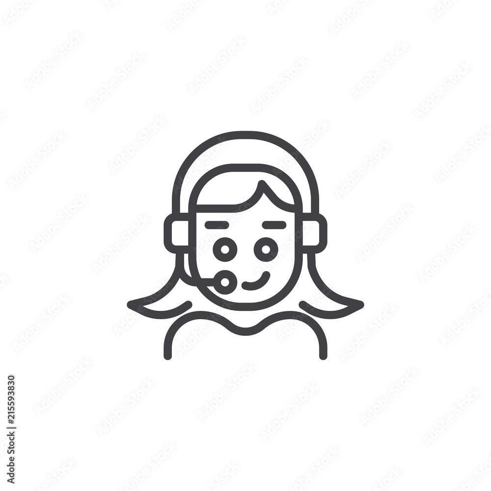 User Support outline icon. linear style sign for mobile concept and web design. Woman Person with headset simple line vector icon. Symbol, logo illustration. Pixel perfect vector graphics User Support outline icon. linear style sign for mobile concept and web design. Woman Person with headset simple line vector icon. Symbol, logo illustration. Pixel perfect vector graphics