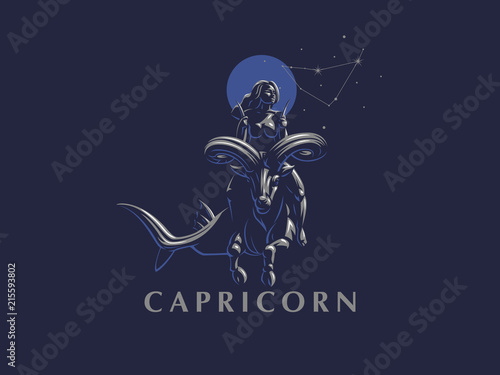 Sign of the zodiac Capricorn. A woman riding a horse in Capricorn.