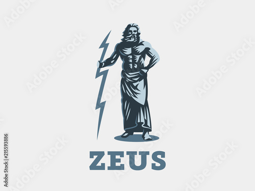 Samolepka The Greek god Zeus. Zeus stands with lightning in his hands.